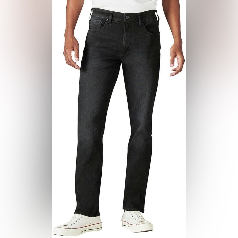 Lucky Brand 410 Athletic Straight Jeans Men 38x34 Black Solid Stretch Denim